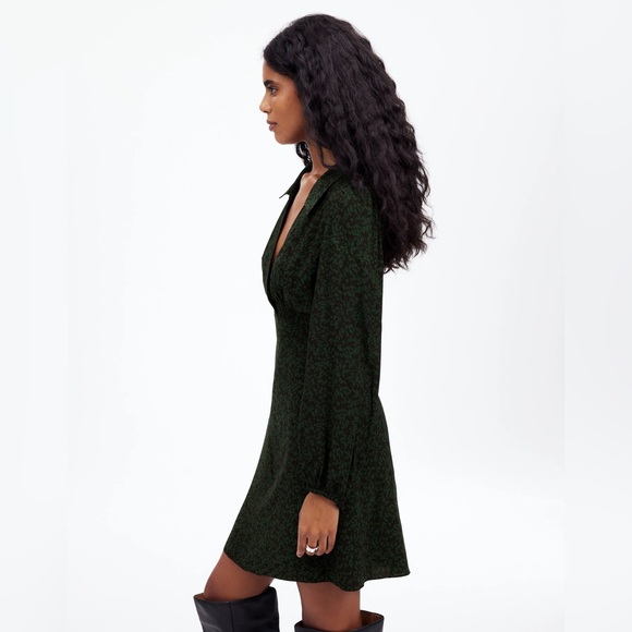 NWT Madewell Long-Sleeve Mini Shirtdress in Black and Green Floral - Picture 2 of 8